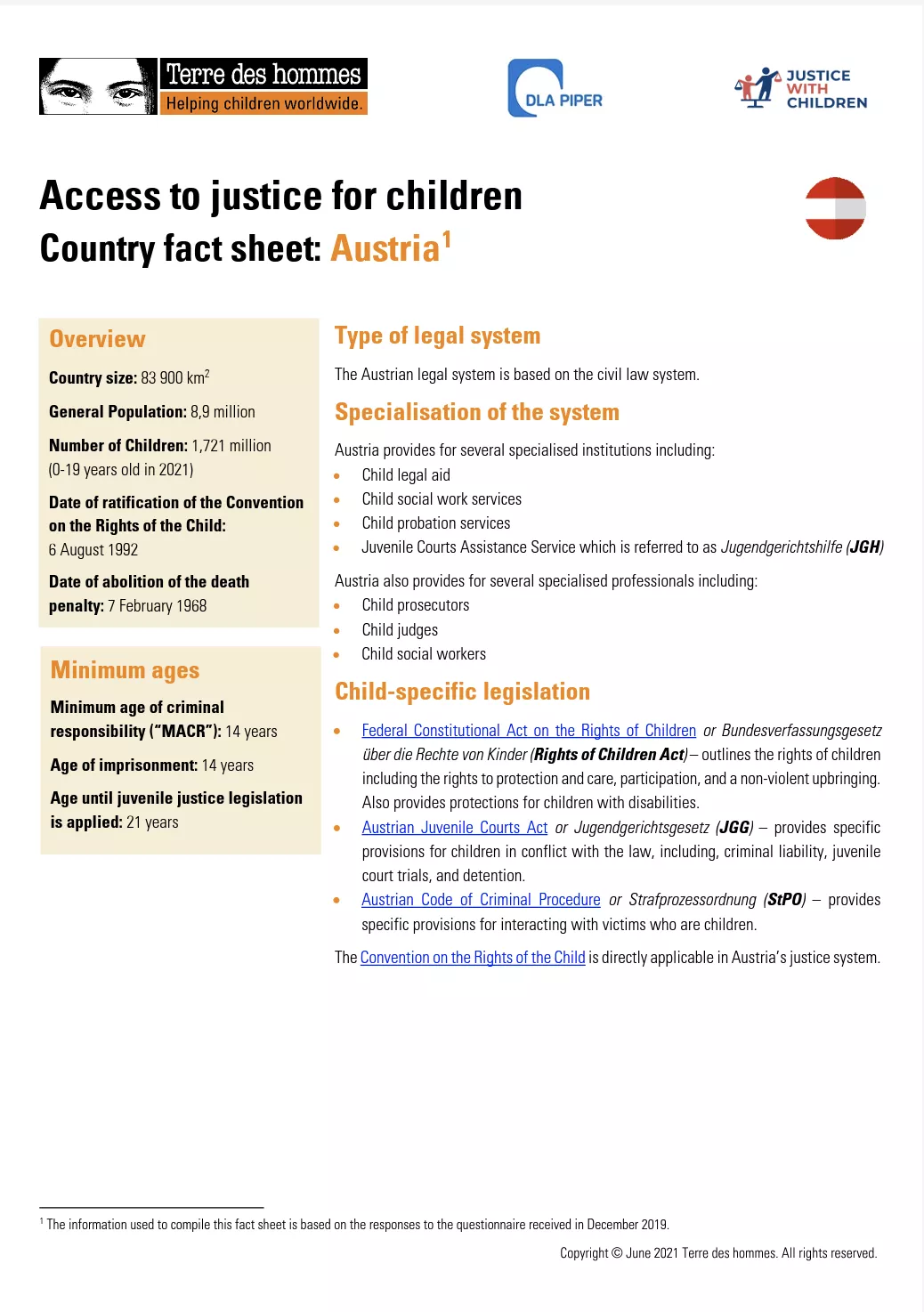 Access to Justice for Children Country Factsheet: Austria